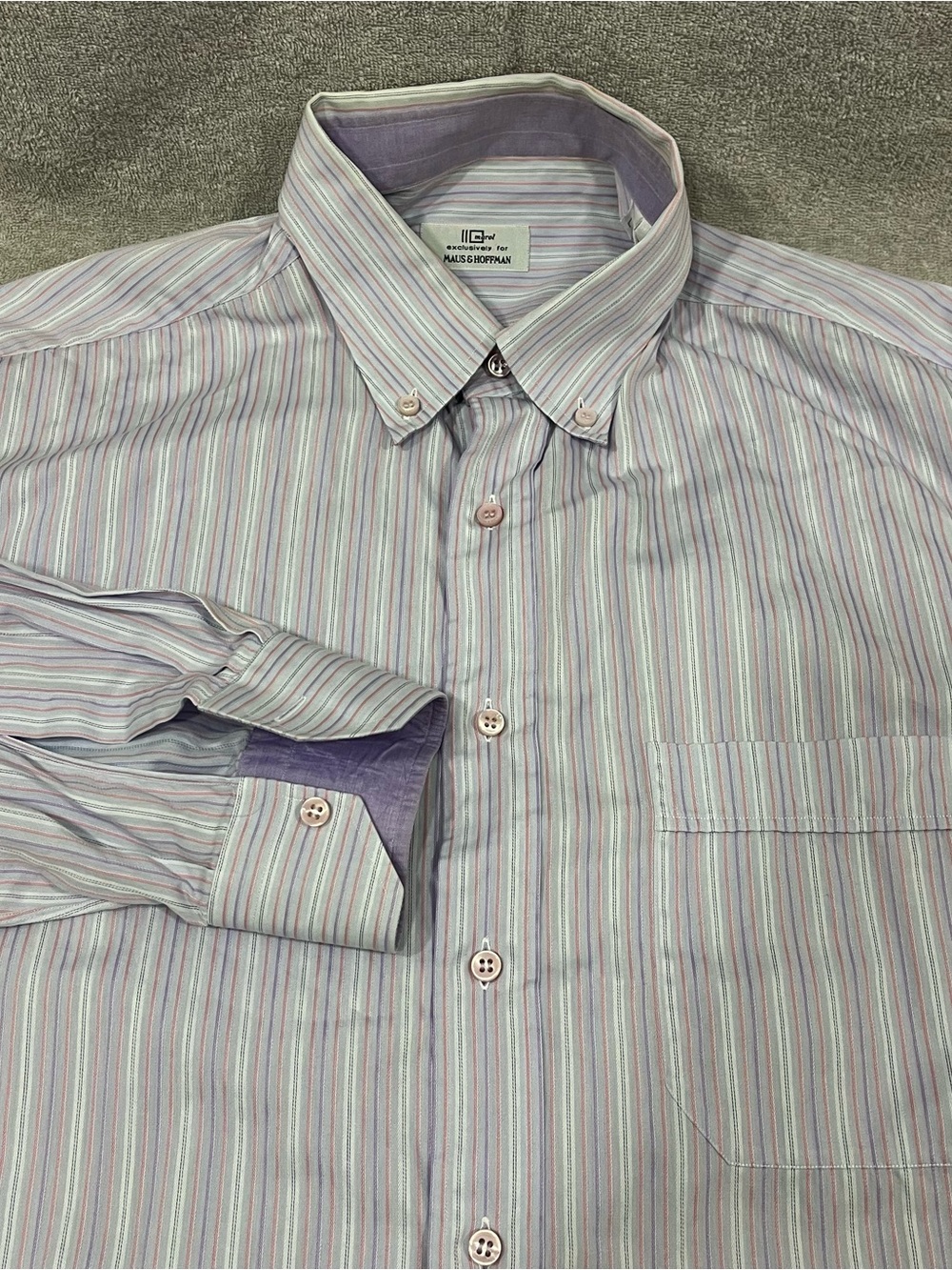 Marol Maus Hoffman Dress Shirt Men’s Large Purple Pink Striped Pure Cotton Italy